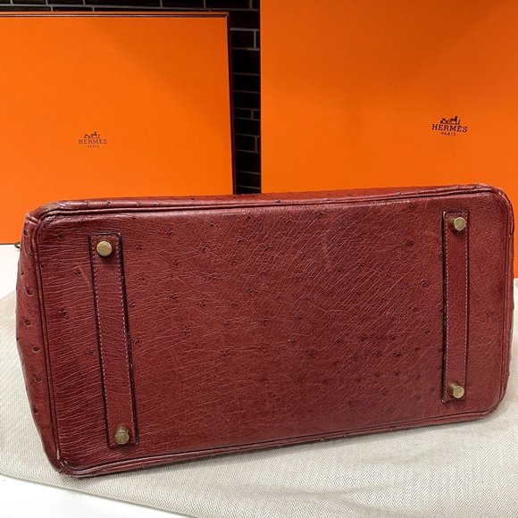 HERMES Vintage 2000 Birkin 35 Ostrich Leather Burgundy Tote GHW - Picture 4 of 12